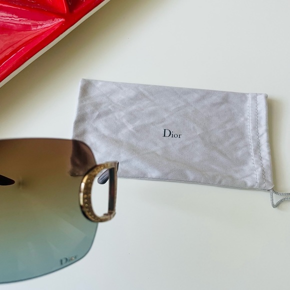 RARE🌹Authentic DIOR rimless brown Gold Swarovski sunglasses Vintage - Picture 8 of 12